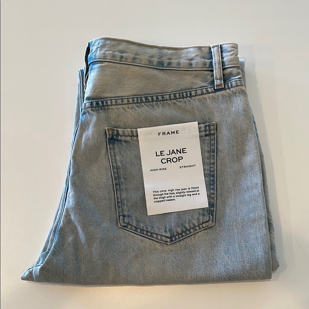 FRAME Le Jane Crop High Rise Straight Luster Light Blue Denim Jeans Size 32 NEW - Picture 5 of 16